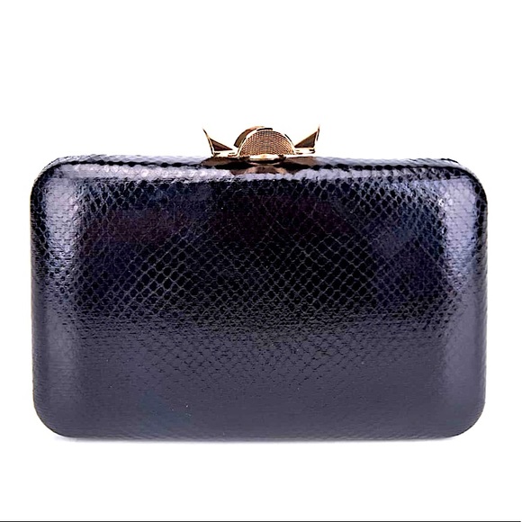 Black Faux Reptile Embossed Clutch Purse Trending OOTD Party Gift - Picture 2 of 6